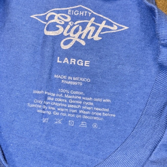 Eighty Eight Graphic Blue Cotton T-Shirt Yellow Smiley Hustle Embroidered LG - Picture 7 of 8